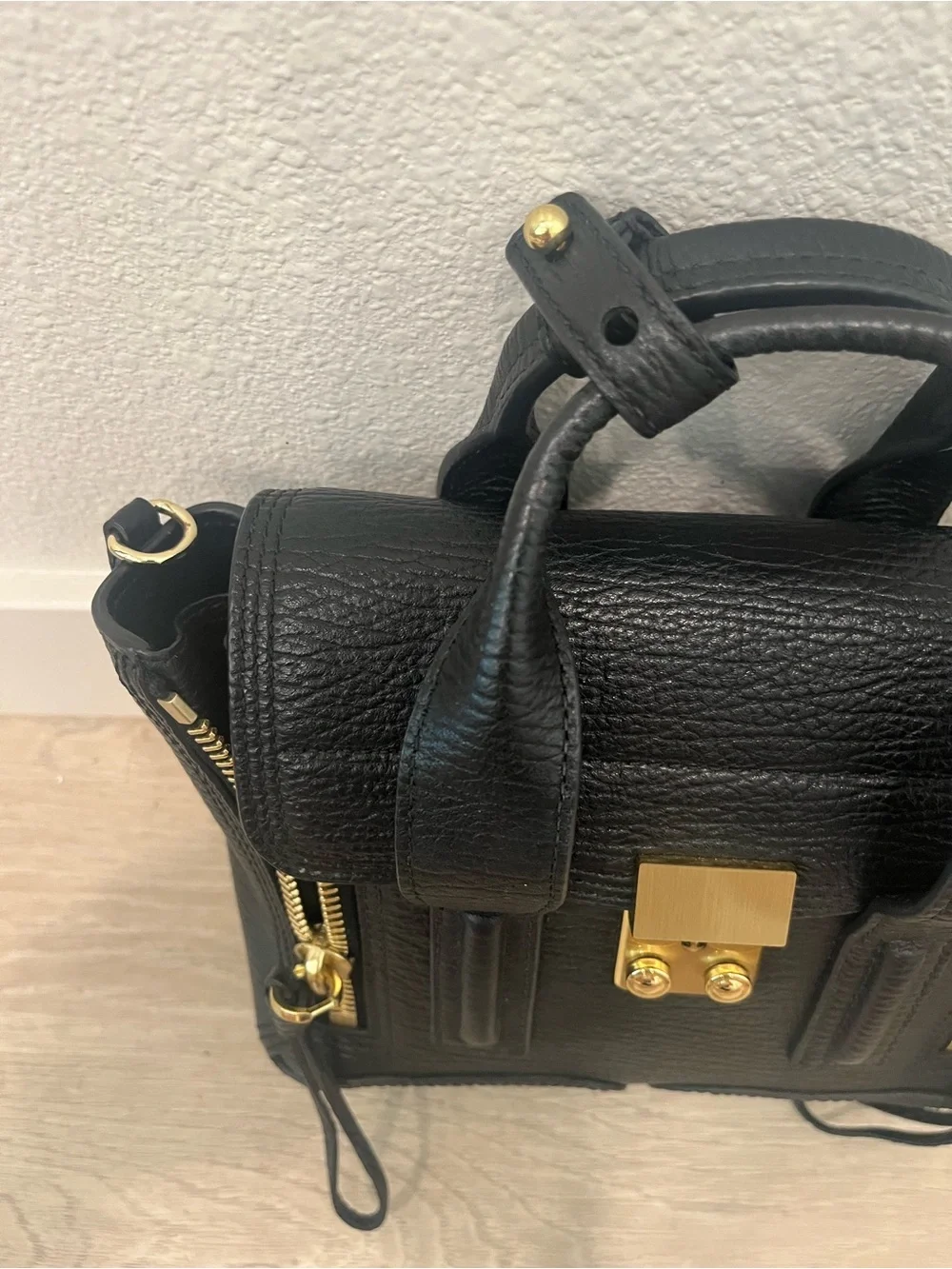 3.1 Phillip Lim Black Leather Mini Satchel with Gold Hardware